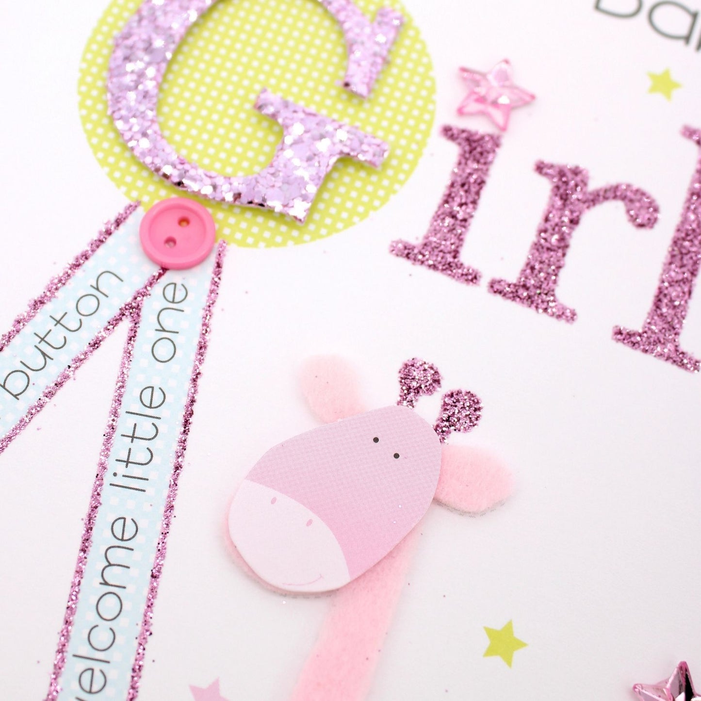 New Baby Card For Baby Girl Champagne Hand-Finished Embellished Giraffe Design