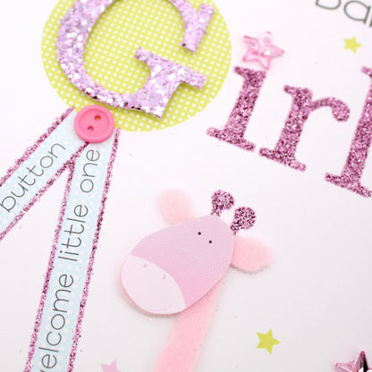 New Baby Card For Baby Girl Champagne Hand-Finished Embellished Giraffe Design