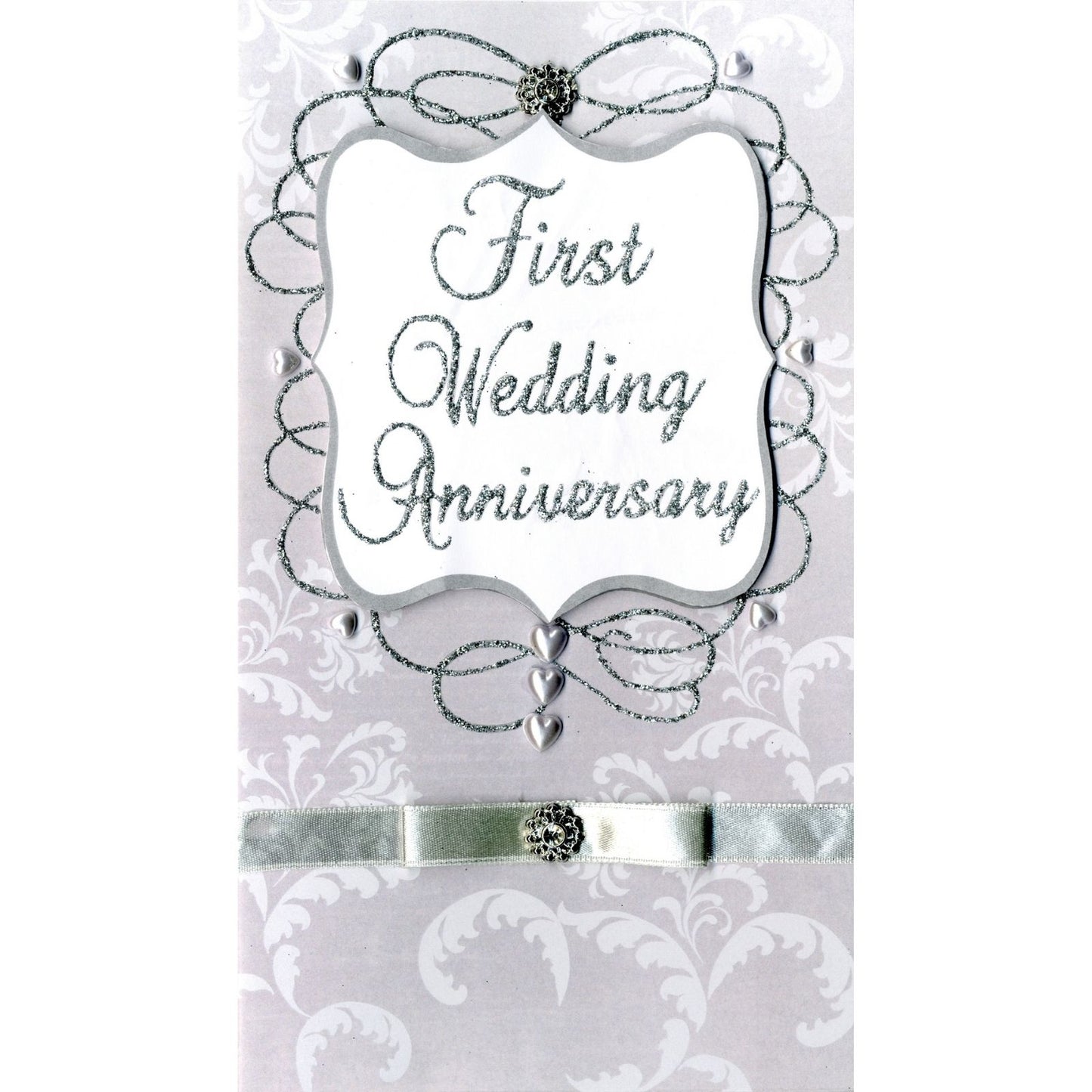 1st Wedding Anniversary Card   Champagne Hand-Finished Embellished Silver Design