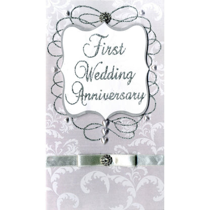 1st Wedding Anniversary Card   Champagne Hand-Finished Embellished Silver Design