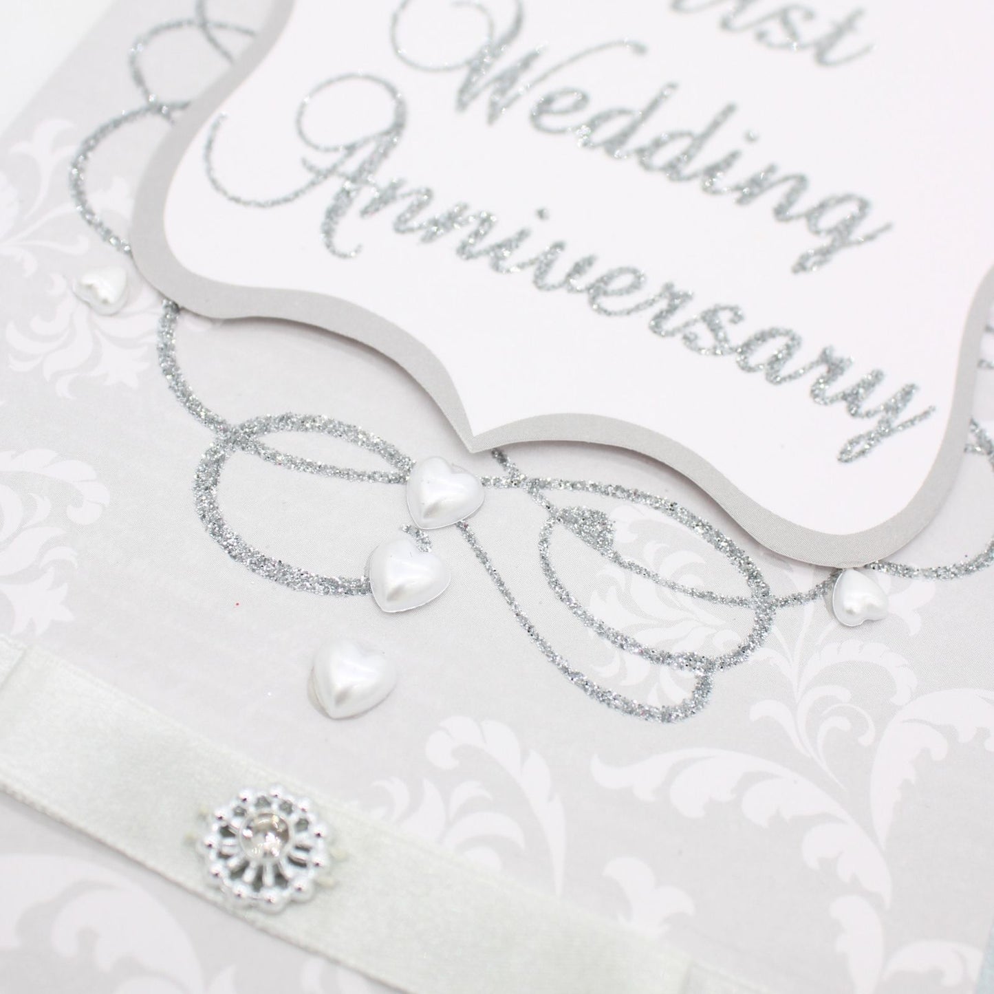 1st Wedding Anniversary Card   Champagne Hand-Finished Embellished Silver Design