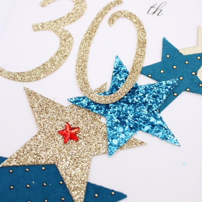 30th Birthday Card For Him Champagne Hand-Finished Embellished Star Design