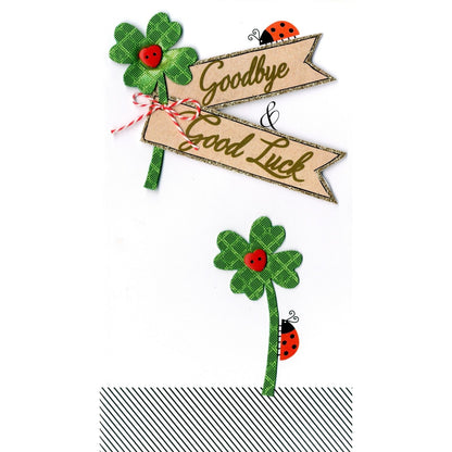 Goodbye & Goodluck Card Champagne Hand-Finished Embellished Lucky Clover Design
