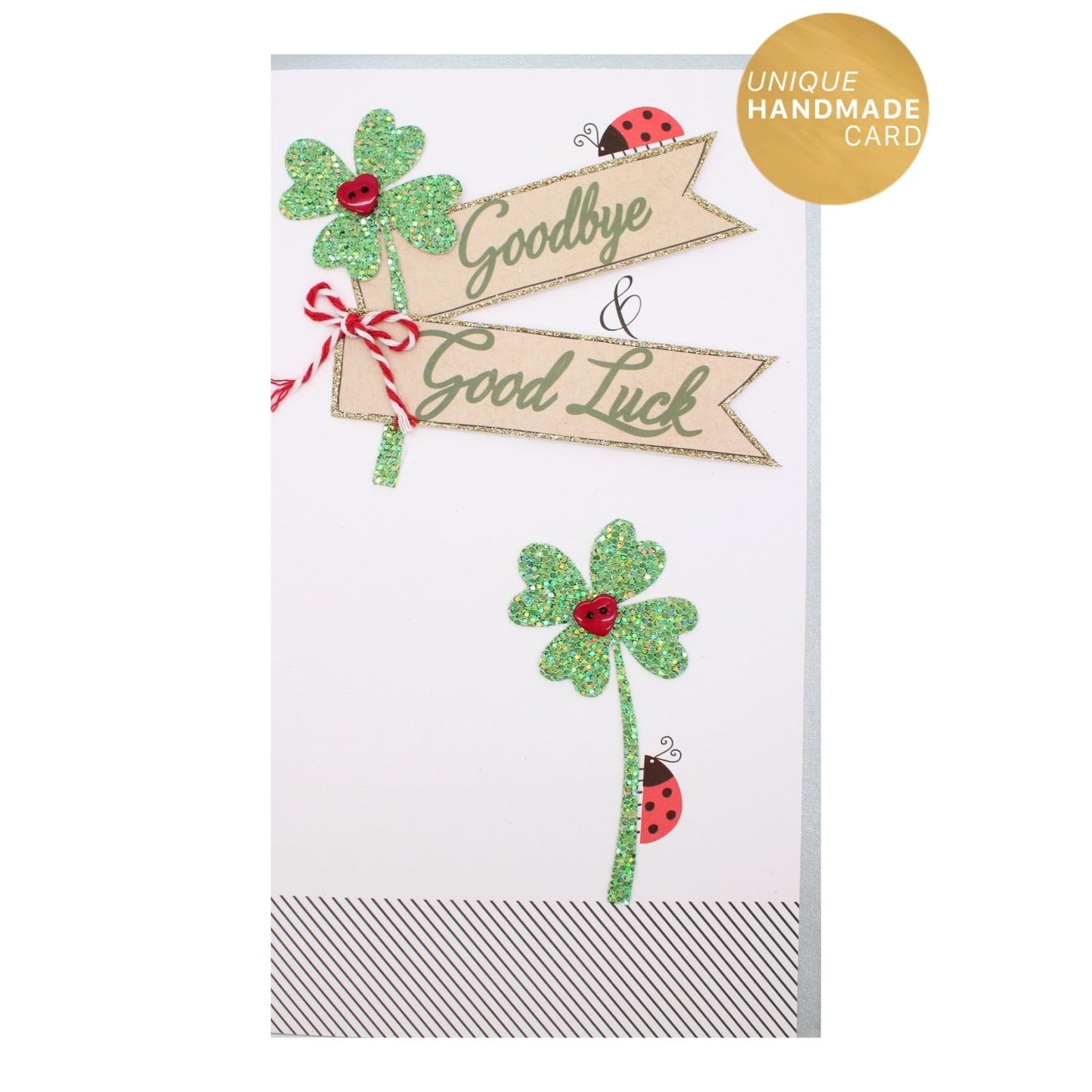 Goodbye & Goodluck Card Champagne Hand-Finished Embellished Lucky Clover Design