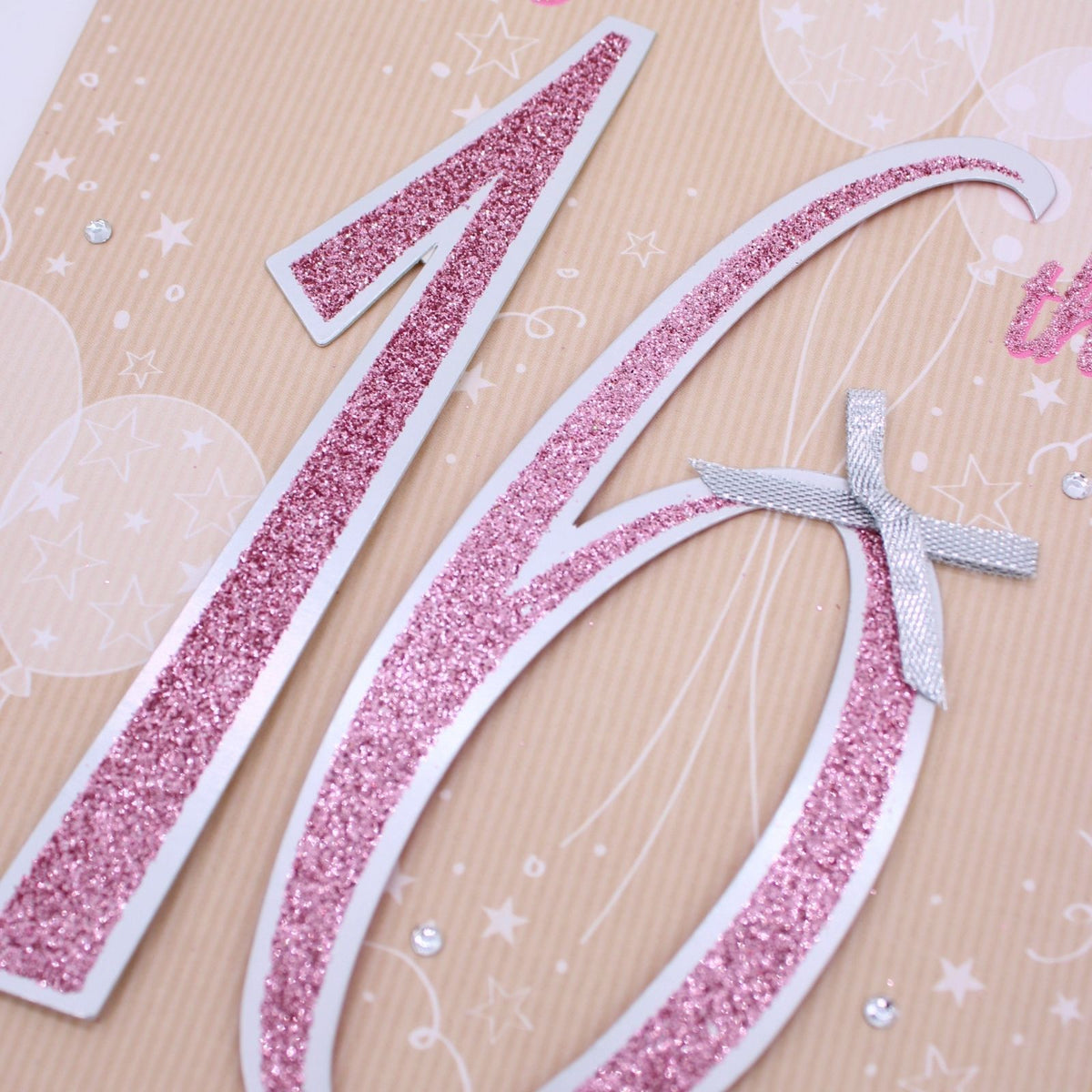 16th Birthday Card For Her Champagne Hand-Finished Embellished Glitter 16 Design