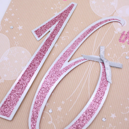 16th Birthday Card For Her Champagne Hand-Finished Embellished Glitter 16 Design