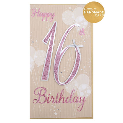 16th Birthday Card For Her Champagne Hand-Finished Embellished Glitter 16 Design