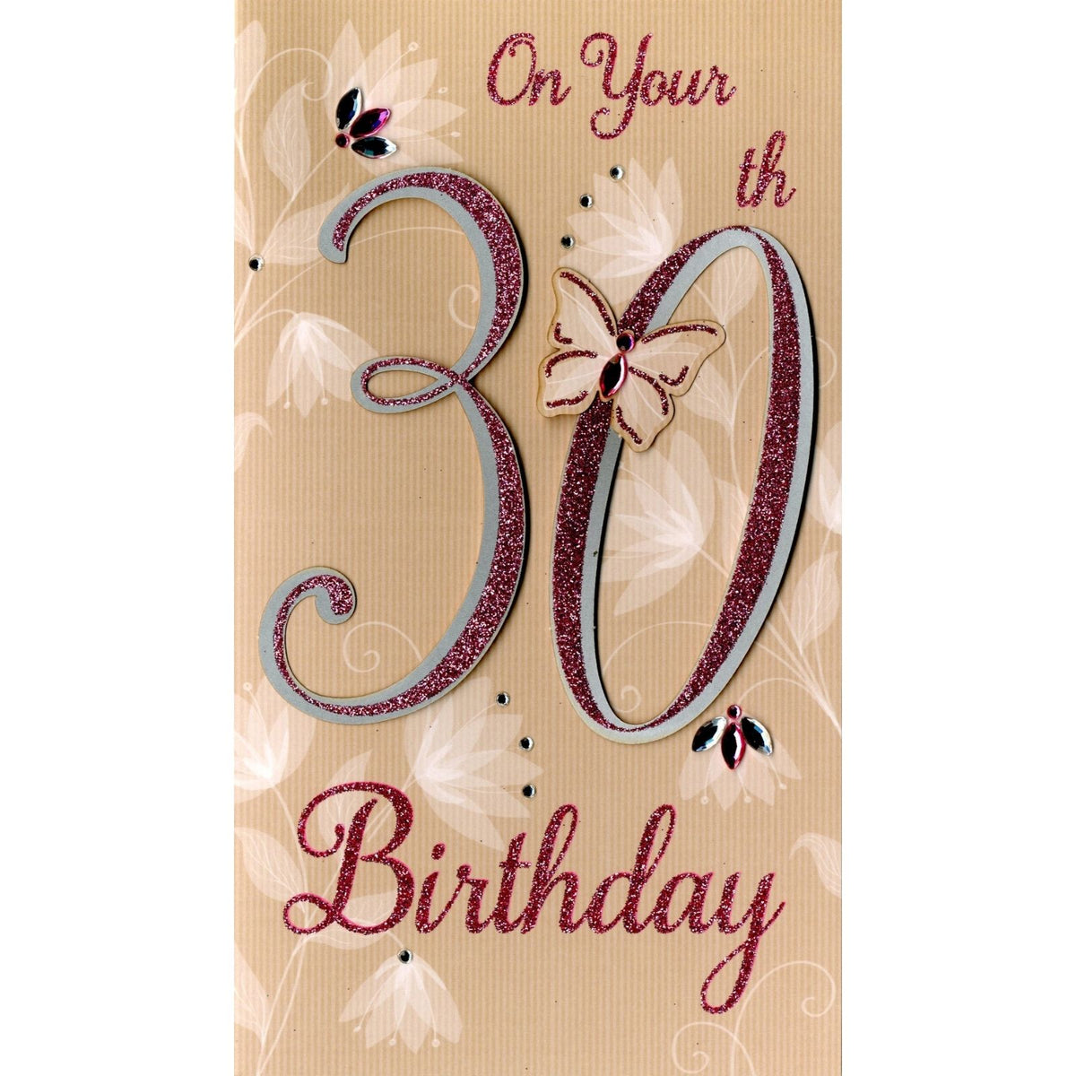 30th Birthday Card For Her Champagne Hand-Finished Embellished Glitter 30 Design
