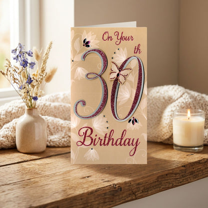 30th Birthday Card For Her Champagne Hand-Finished Embellished Glitter 30 Design