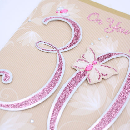 30th Birthday Card For Her Champagne Hand-Finished Embellished Glitter 30 Design