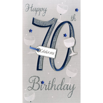 70th Birthday Card For Him Champagne Hand-Finished Embellished Glitter 70 Design