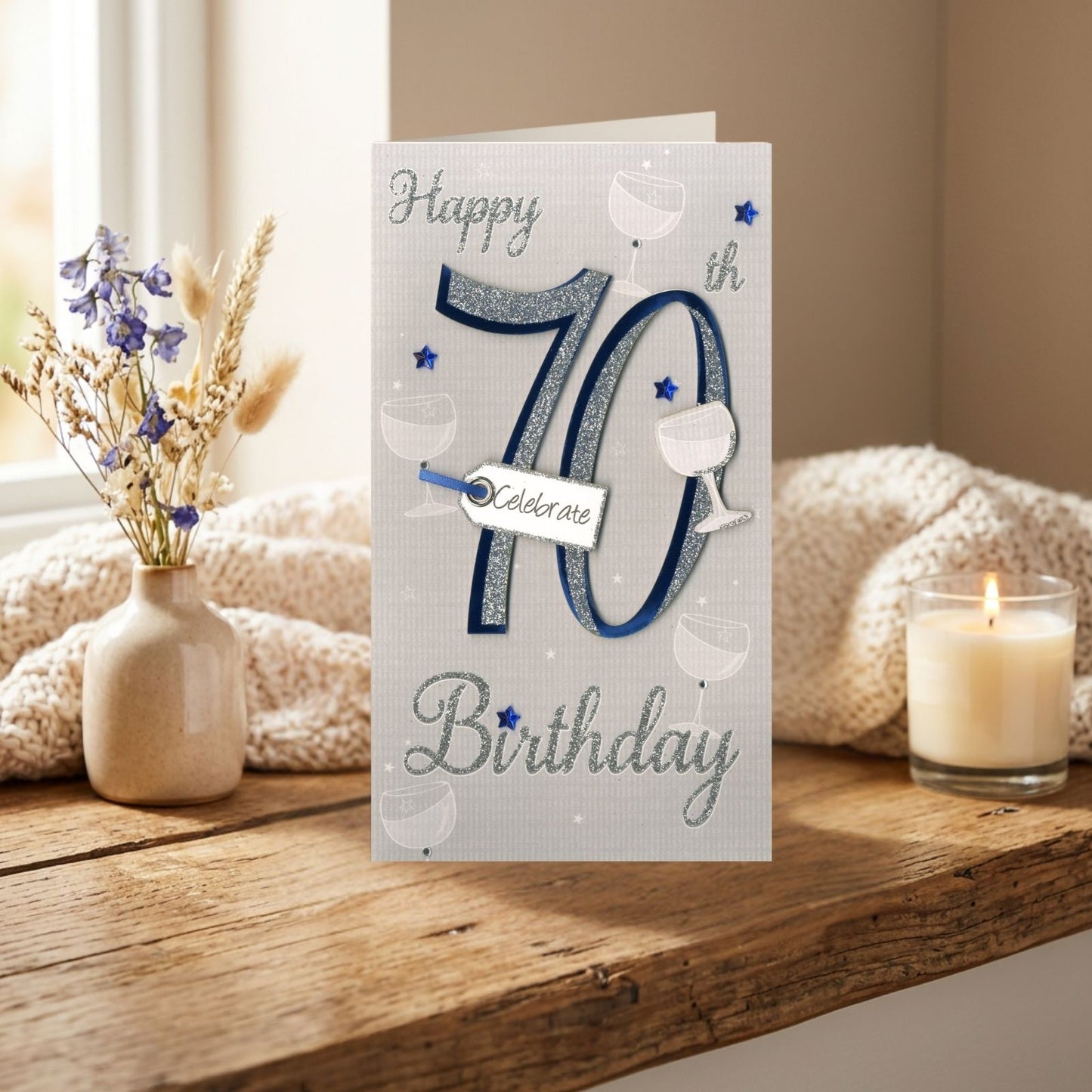 70th Birthday Card For Him Champagne Hand-Finished Embellished Glitter 70 Design