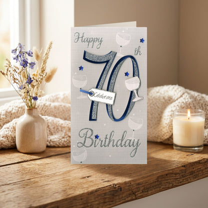 70th Birthday Card For Him Champagne Hand-Finished Embellished Glitter 70 Design
