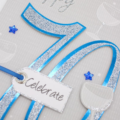 70th Birthday Card For Him Champagne Hand-Finished Embellished Glitter 70 Design