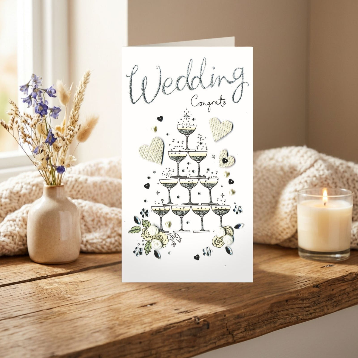 Wedding Card Champagne Hand-Finished Embellished Wedding Congrats Design