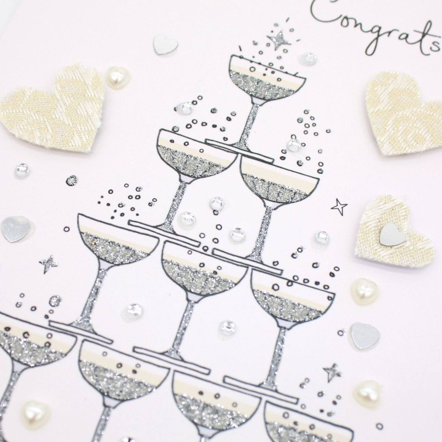 Wedding Card Champagne Hand-Finished Embellished Wedding Congrats Design