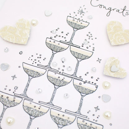 Wedding Card Champagne Hand-Finished Embellished Wedding Congrats Design