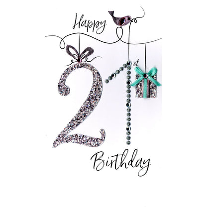 21st Birthday Card For Her Champagne Hand-Finished Embellished Glitsy Design