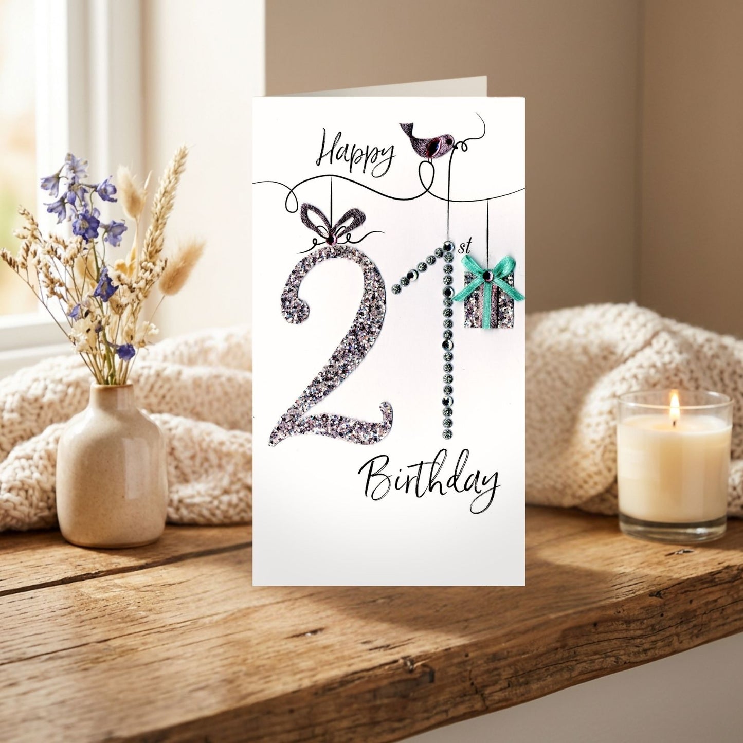 21st Birthday Card For Her Champagne Hand-Finished Embellished Glitsy Design