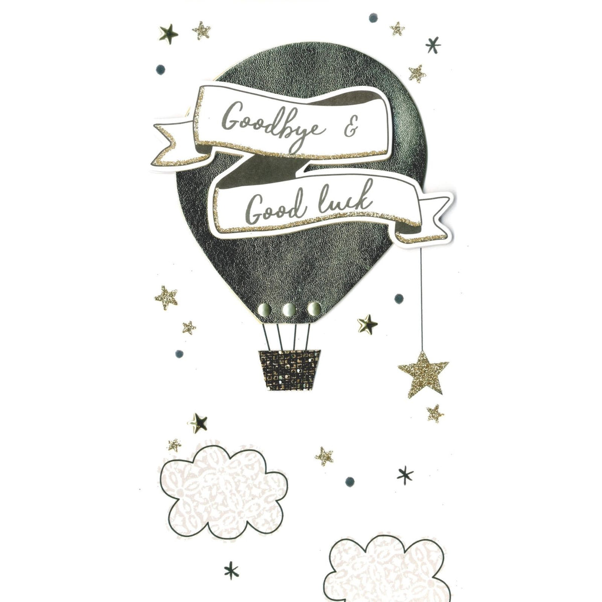 Goodbye & Goodluck Card Champagne Hand-Finished Embellished Balloon Design