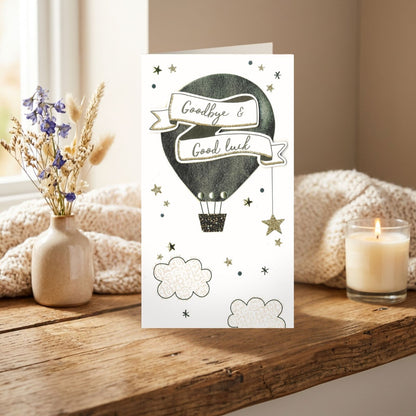 Goodbye & Goodluck Card Champagne Hand-Finished Embellished Balloon Design