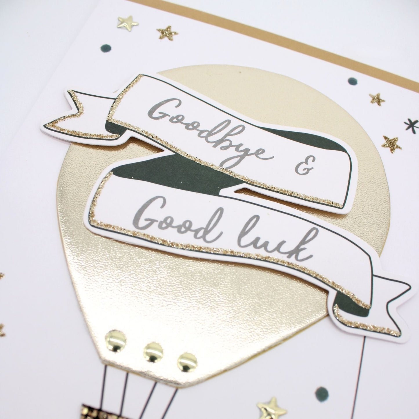 Goodbye & Goodluck Card Champagne Hand-Finished Embellished Balloon Design