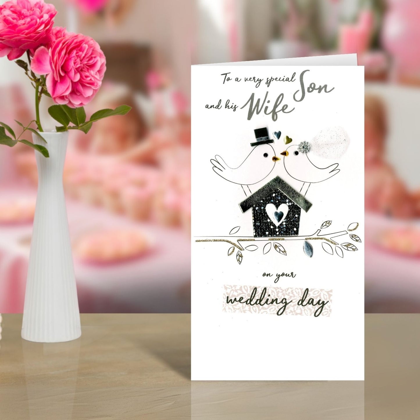 Son & Wife Wedding  Greeting Card Hand-Finished