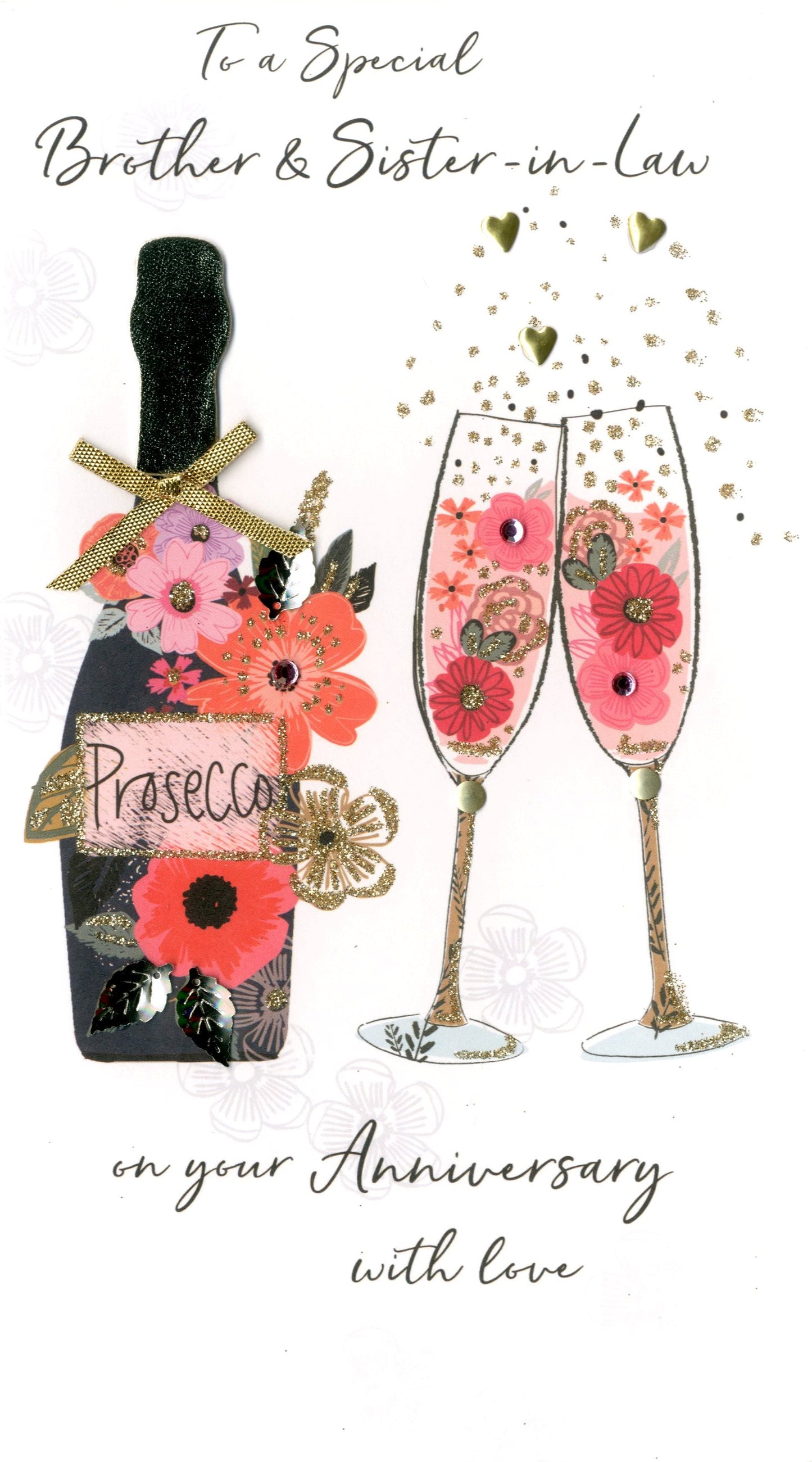 Brother & Sister-In-Law Anniversary Greeting Card Hand-Finished Champagne Cards