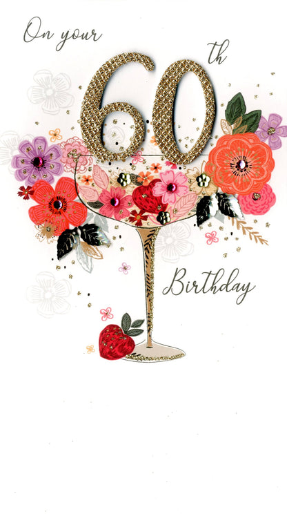 60th Birthday Greeting Card Hand-Finished Champagne Range Cards