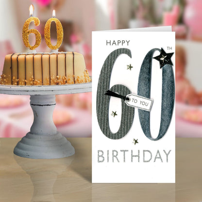 60th Birthday Greeting Card Hand-Finished