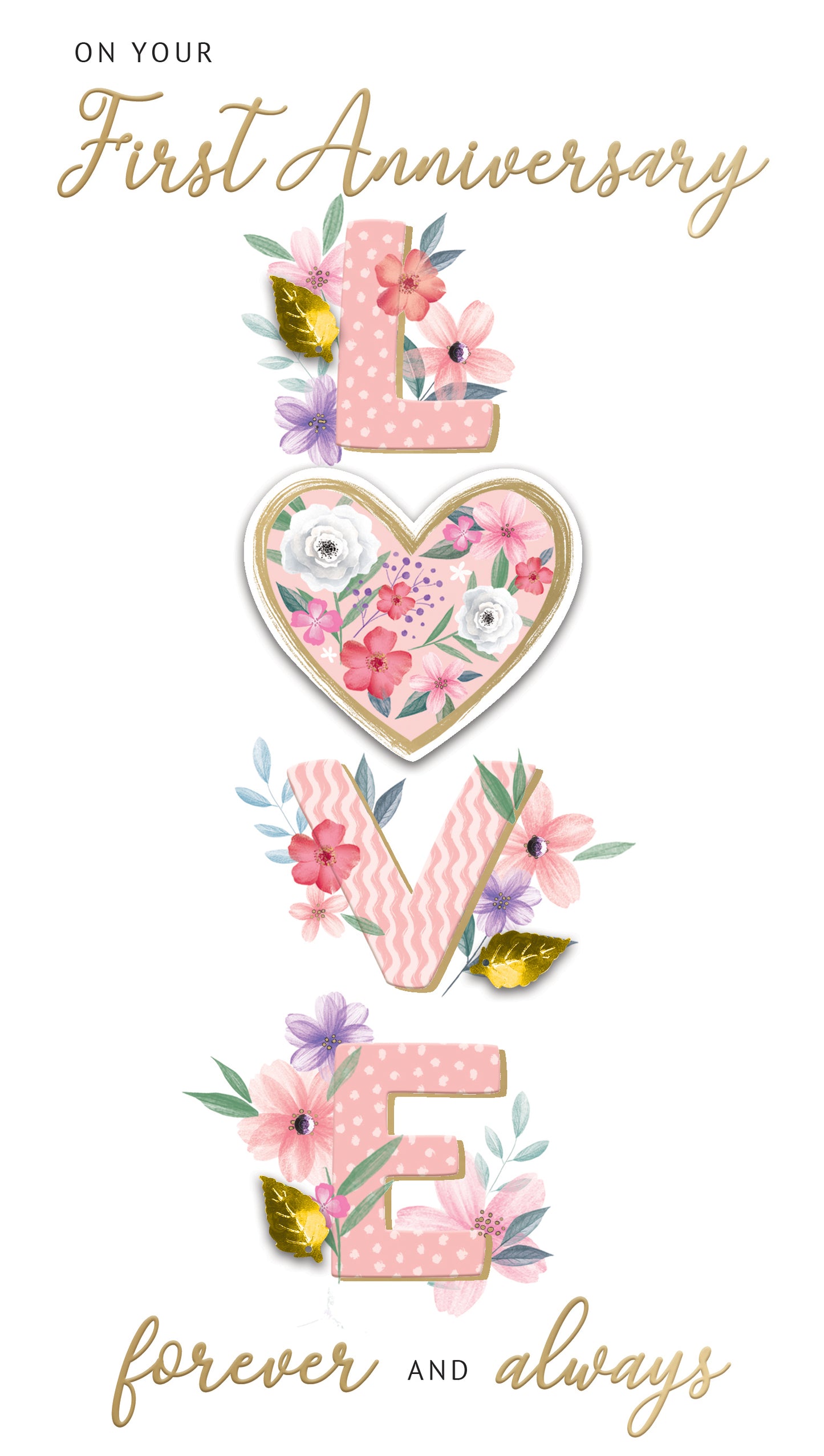 LOVE On Your First 1st Anniversary Card Embellished Champagne Greeting Card