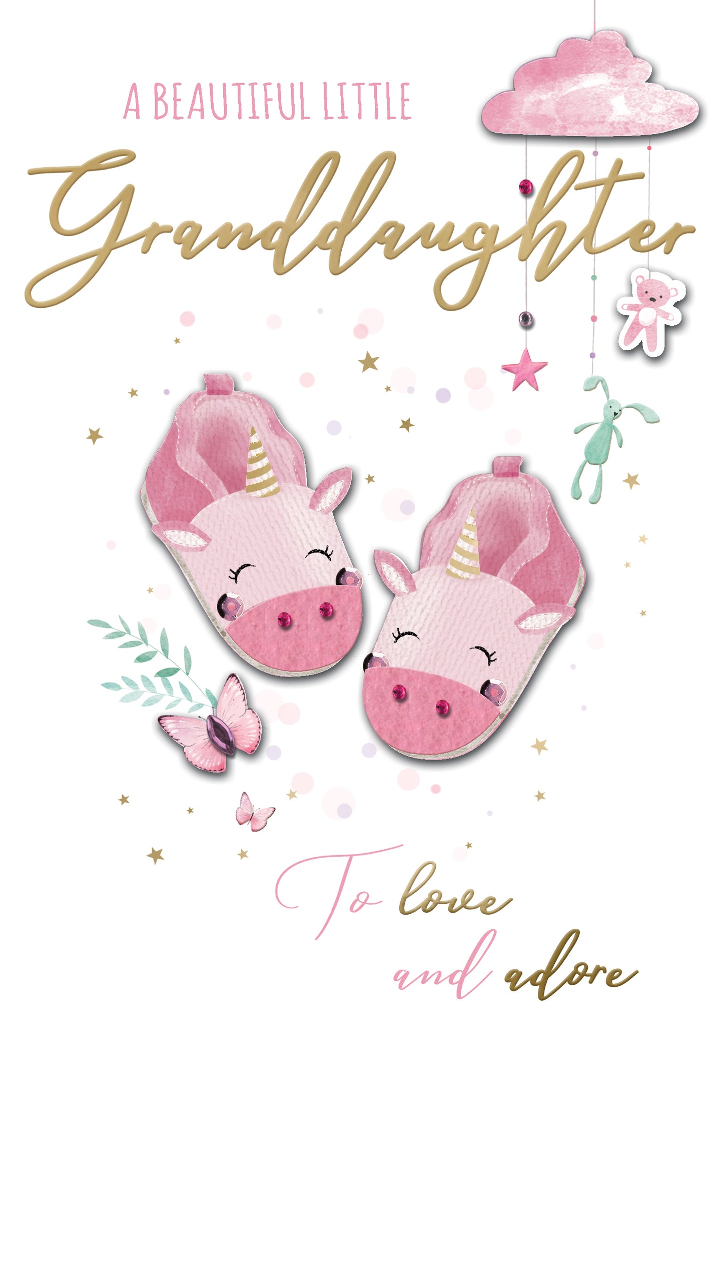Beautiful Little Granddaughter New Baby Card Embellished Champagne Greeting Card