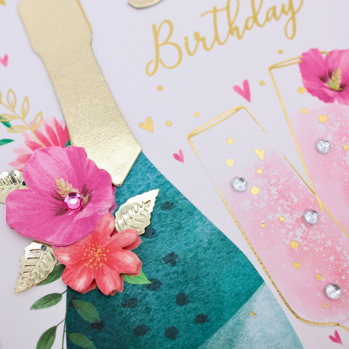 95th Birthday Card For Her Champagne Hand-Finished Embellished Flutes Design