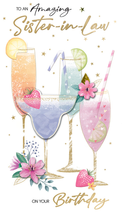 Sister-In-Law Birthday Card Embellished Cocktails Champagne Greeting Card