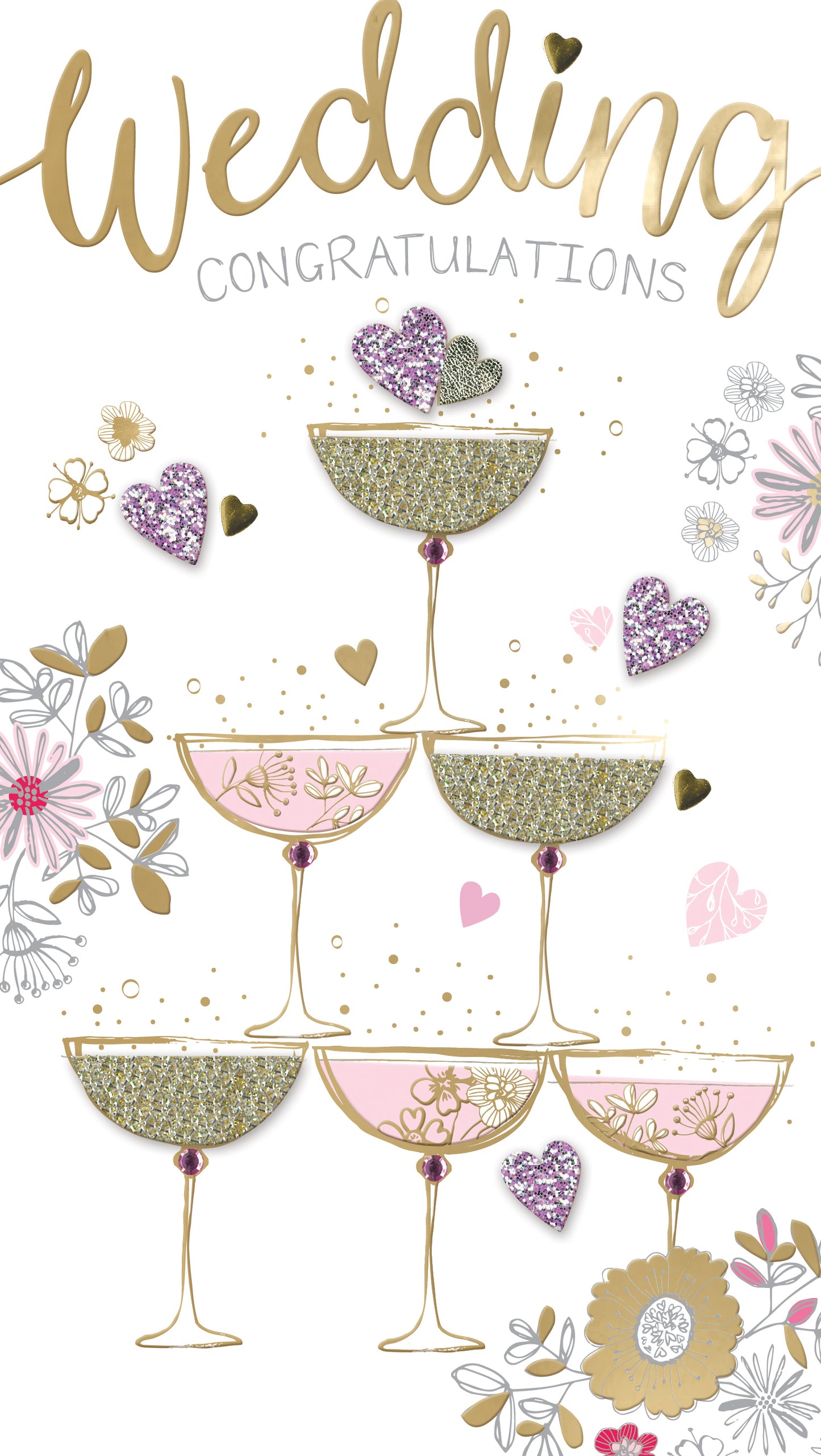 Congratulations Boat Tower Wedding Day Card Embellished Champagne Greeting Card