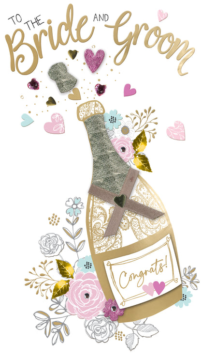 Congratulations Bride & Groom Wedding Day Card Embellished Champagne Greeting Card