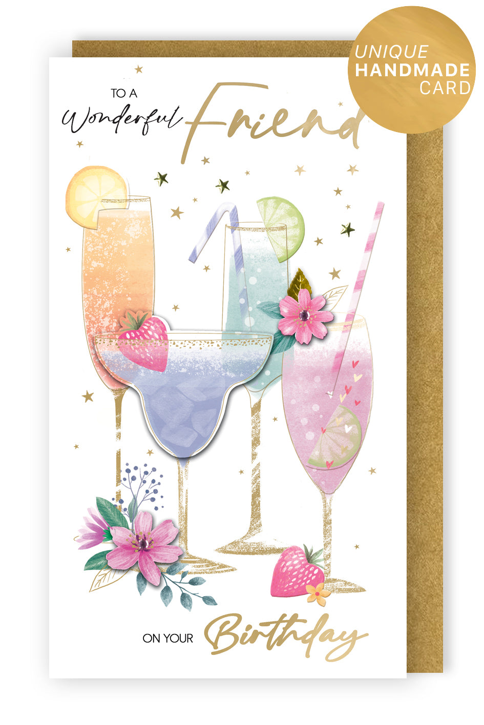 Friend Birthday Card Embellished Cocktail Drinks Champagne Greeting Card