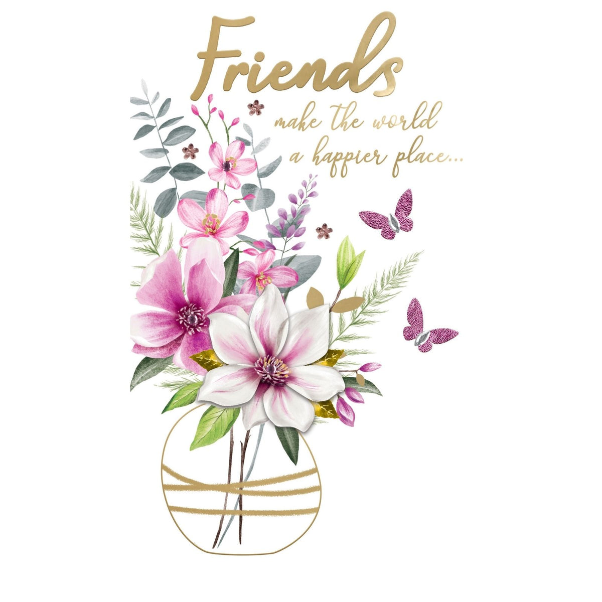 Friend Birthday Card For Her Champagne Hand-Finished Embellished Floral Design