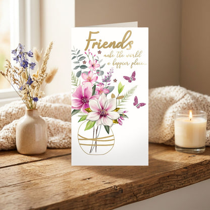 Friend Birthday Card For Her Champagne Hand-Finished Embellished Floral Design