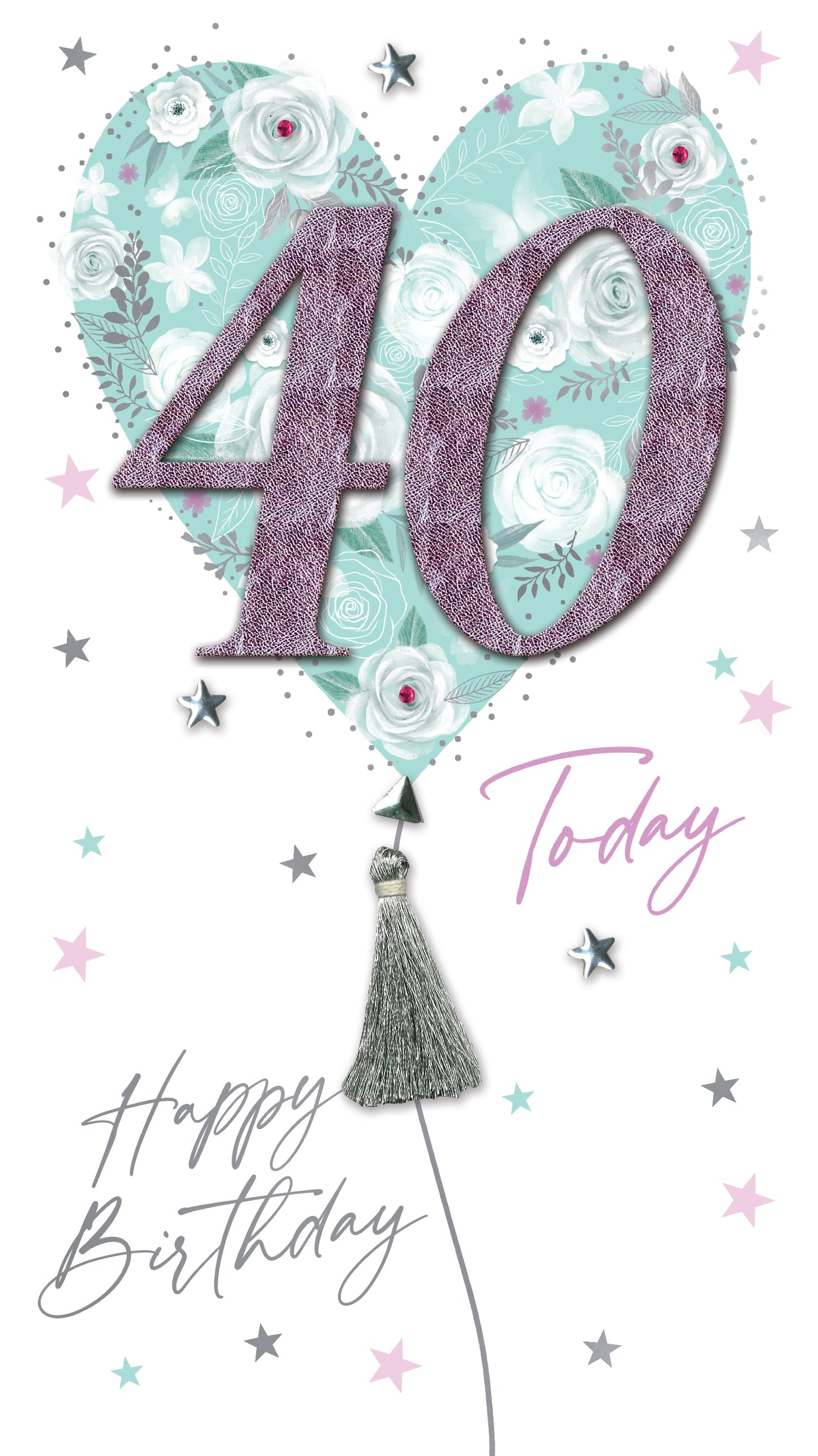 Female 40th Birthday Card Embellished Balloons Forty Champagne Greeting Card