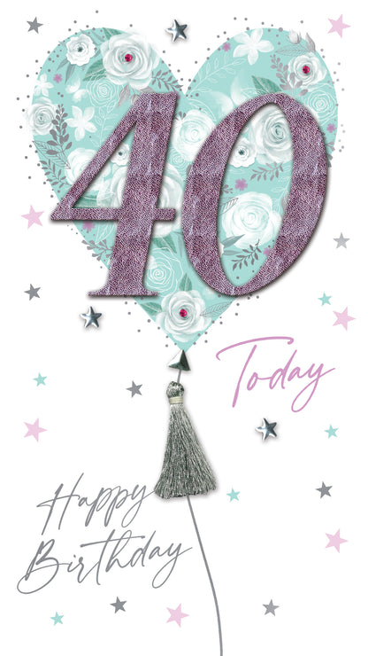 Female 40th Birthday Card Embellished Balloons Forty Champagne Greeting Card