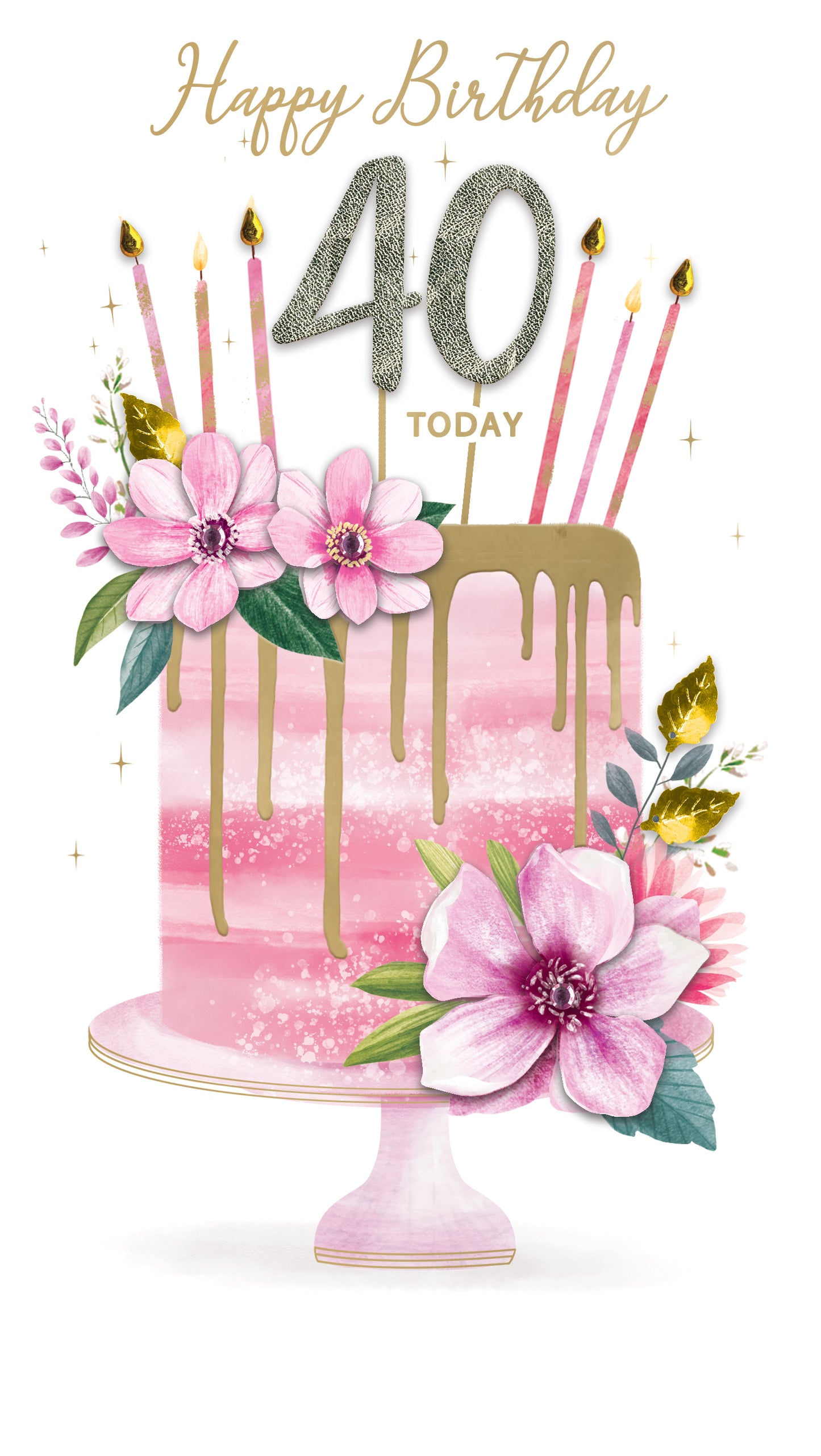 Female 40th Birthday Card Embellished Cake Forty Champagne Greeting Card