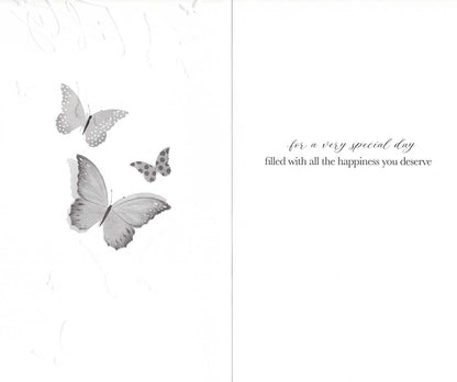Female 50th Birthday Card Embellished Butterflies Champagne Greeting Card