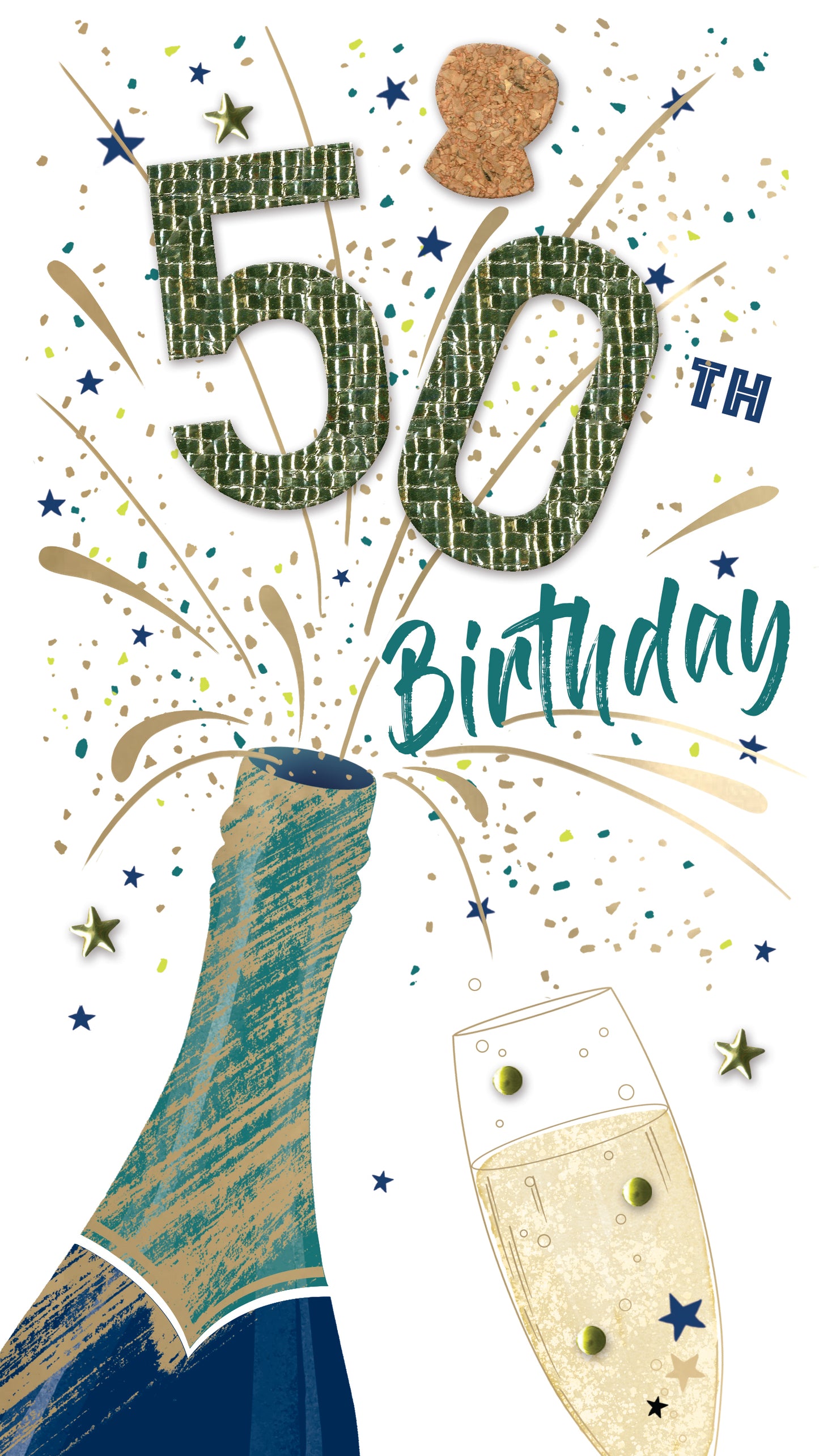 Male 50th Birthday Card Embellished Fifty Today Champagne Greeting Card