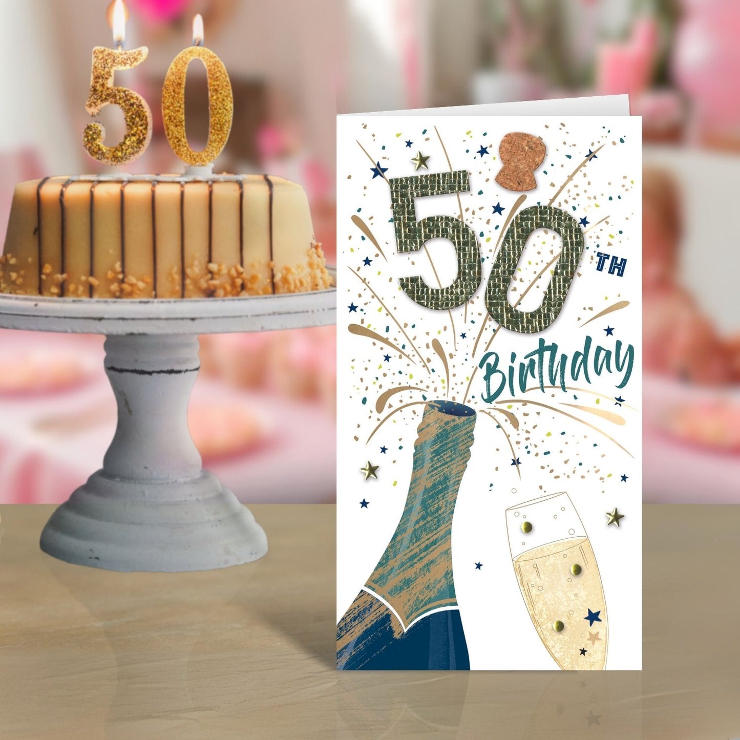 Male 50th Birthday Card Embellished Fifty Today Champagne Greeting Card