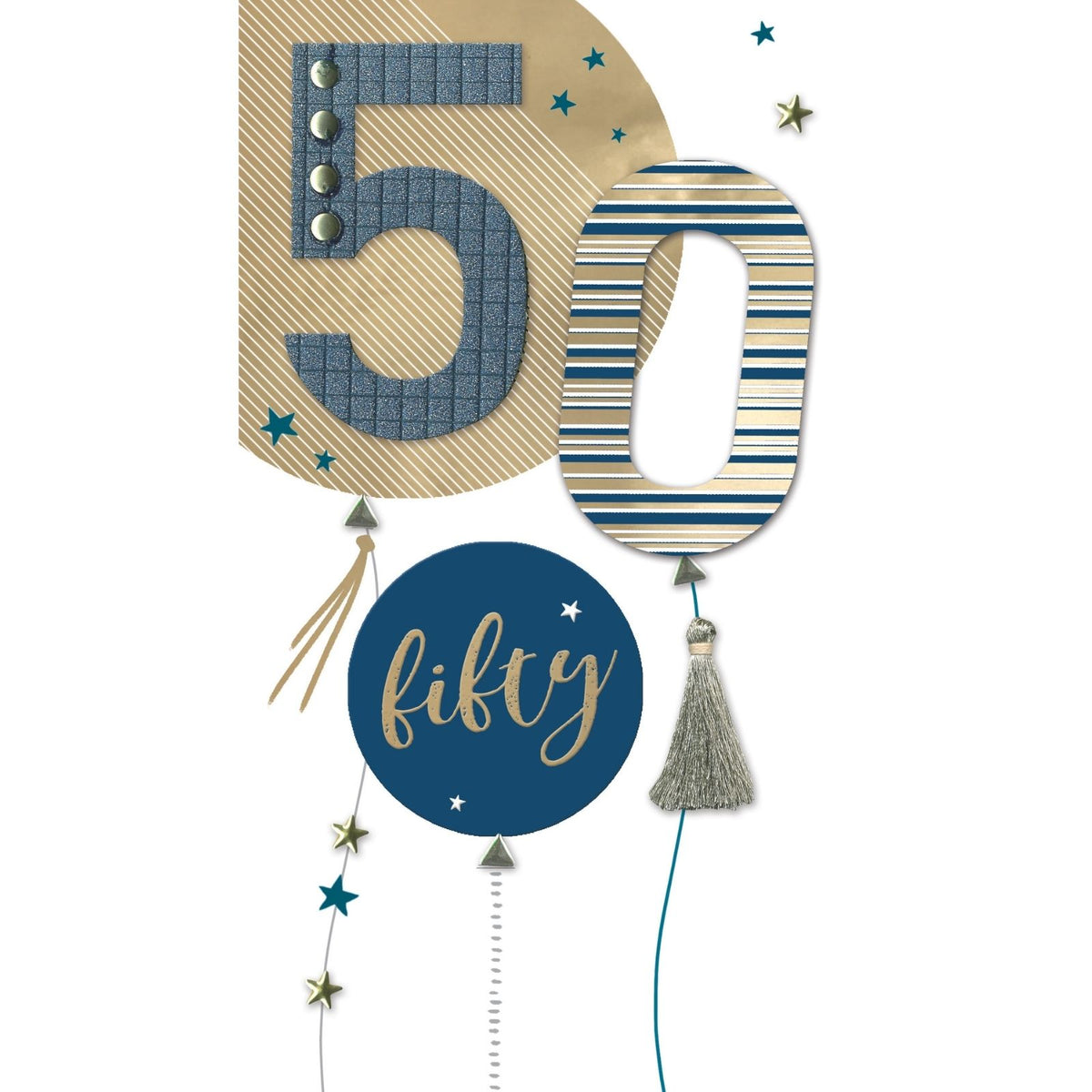 50th Birthday Card For Him Champagne Hand-Finished Embellished Fifty Design