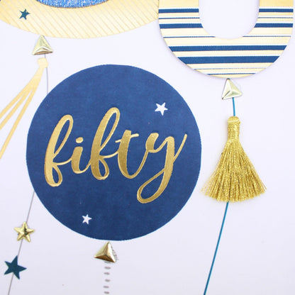50th Birthday Card For Him Champagne Hand-Finished Embellished Fifty Design