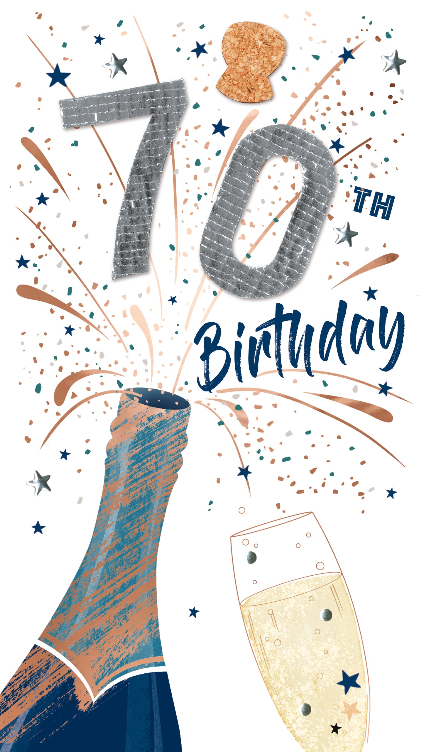 70th Birthday Card Embellished Fizz Popping Champagne Greeting Card