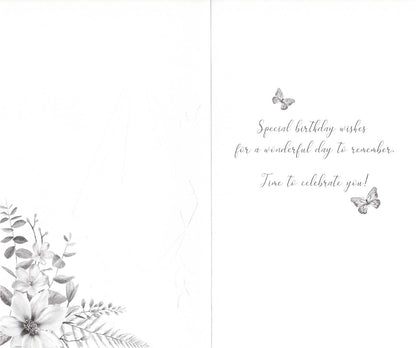 Female 85th Birthday Card Embellished Basket Of Flowers Champagne Greeting Card