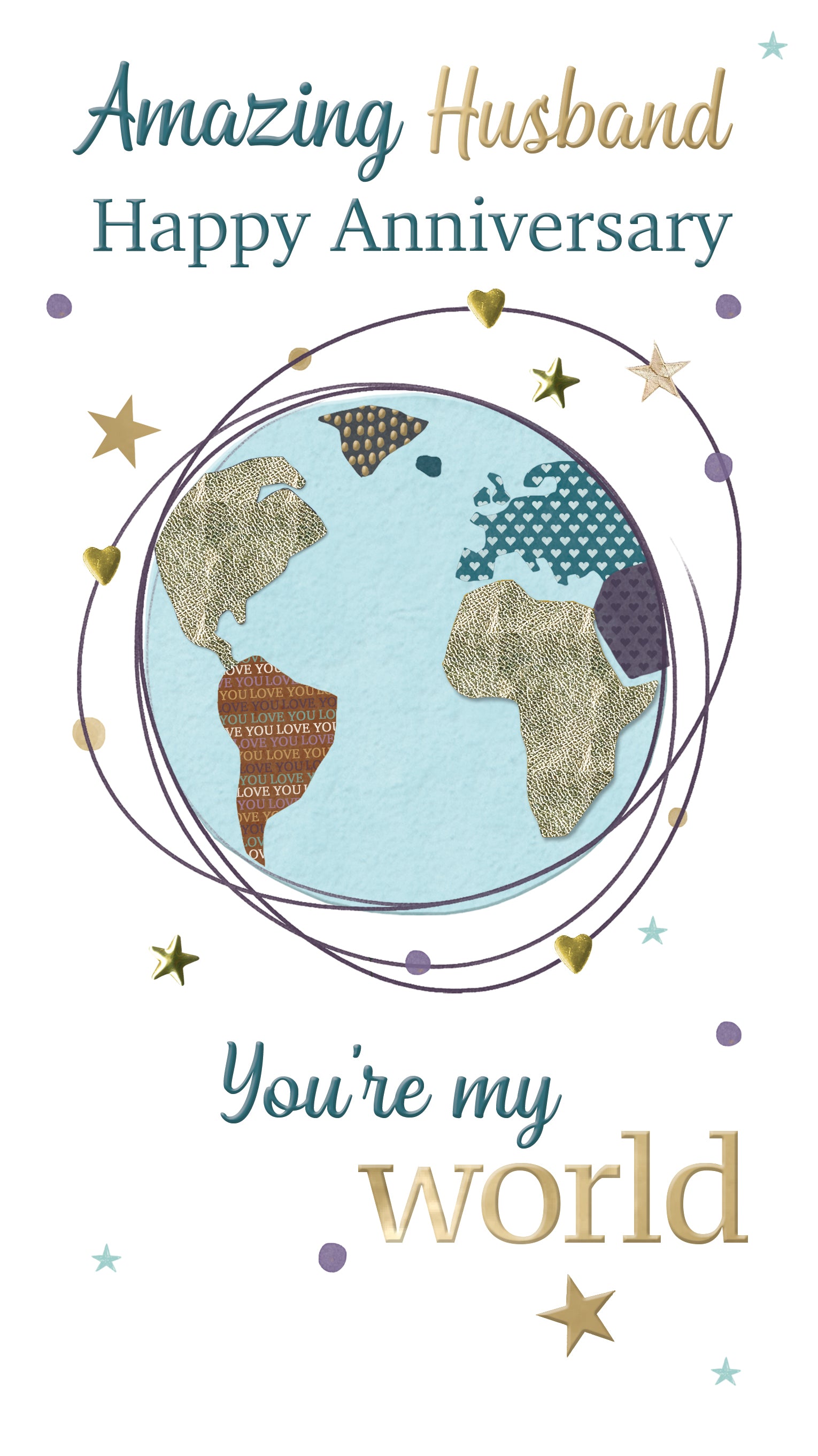 Amazing Husband My World Anniversary Card Embellished Champagne Greeti ...